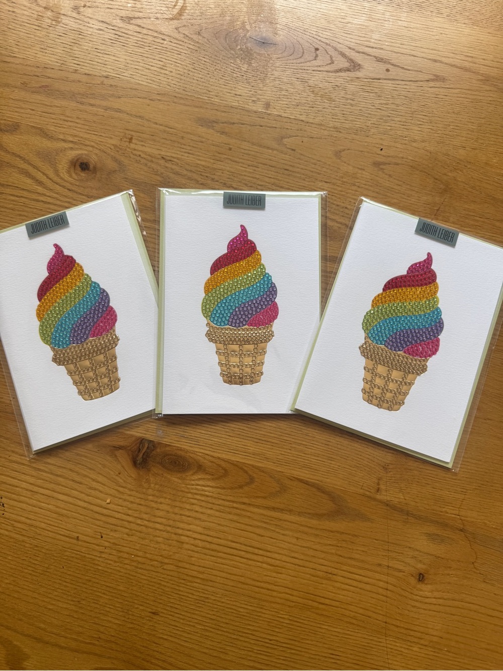 Papyrus & Judith Leiber Rainbow Swirl Ice Cream Birthday Cards - Set of 3 - NWT